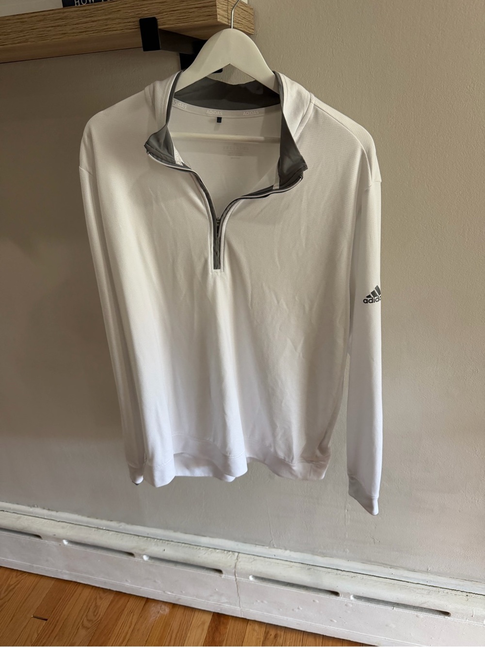 adidas White Long-Sleeve Quarter-Zip Pullover with Gray Trim